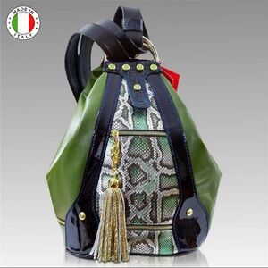 Marino Orlandi Green and Gold Python Leather Backpack Women's Convertible Bag